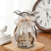 French ribbon creative glass vase transparent European living room lily flower arrangement large vase TV cabinet decoration ornaments