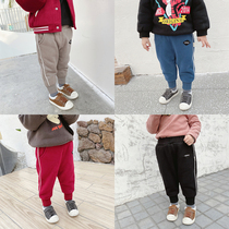 Meng cute childrens clothing boys winter clothes plus velvet pants for men and women babies winter thick pants children Joker casual pants