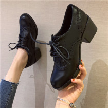ins tide Brock small leather shoes female English style 2020 new all-match fashion tassel middle high heel single shoes