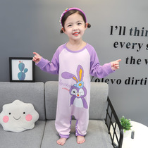 Children conjoined pajamas spring autumn pure cotton long sleeve baby autumn dress girl anti-kick autumn girl child with cute fall girl child