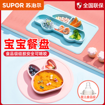 Supor baby dinner plate suction bowl dividing plate cartoon silicone anti-drop supplementary bowl cute childrens tableware