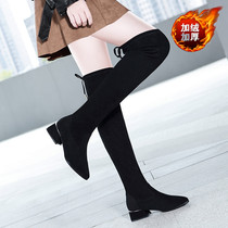 Autumn and winter plus velvet black elastic over-the-knee boots net red skinny fashion boots 2020 new warm mid-tube boots tide