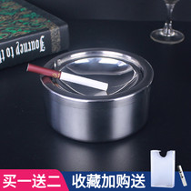 European stainless steel ashtray with cover anti-fly ash creative home living room coffee table round cigarette cup large high-grade