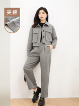 Seven quantity one cut gray coat female small suit lapel padded warm long sleeve short coat autumn and winter 855