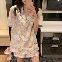 Japanese gelato day family pyjamas sexy teenage girl summer short sleeve striped flower Home Clothing Suit can be worn out