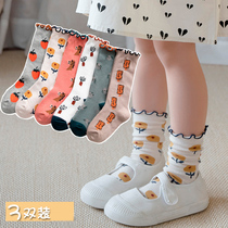 Childrens socks summer thin spring cotton socks girls loose mouth pile students Japanese small flower middle tube baby socks