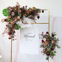 Wedding retro decoration triangle wall hanging row flower Wedding welcome arch flower background Welcome area floral arrangement silk flower