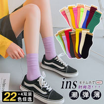  Socks womens mid-tube summer stockings thin anti-hook silk pile socks Womens stockings ins trend socks Candy color 1