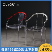 Nordic acrylic transparent chair Modern simple household backrest armrest dining chair ins net red plastic crystal chair
