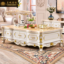 European marble tea table TV cabinet all solid wood carved tea several living room TV cabinet combined gold and silver tea table