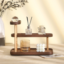 Black walnut all solid wood multi-layer desktop shelf cosmetic rack office cosmetic jewelry storage rack