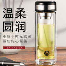 Fuguang Tea Ma Shi double-layer glass with lid Portable household handy cup Filter tea cup Business cup