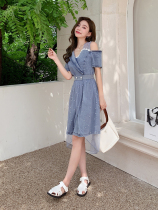 Austronesian style large size womens micro fat sister mm design sense niche denim dress Pearl mesh stitching skirt