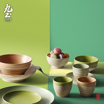 Nine Earth Handcrafted Coarse Pottery Large Bowl Home Ceramic Creative Noodle Bowl Rice Bowl Macaron Sunday Style Cutlery Soup Bowl