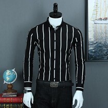 black and white vertical stripe long sleeve shirt mens Korean version trendy casual business sashimi high level sensuo pure cotton lining clothes
