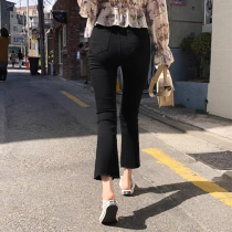 Black micro horn jeans women eight points 2021 Spring and Autumn New elastic high waist size loose thin nine points