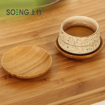  Mini bamboo round saucer Solid wood cup holder Coffee coaster style simple snack snack small plate Exquisite