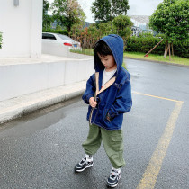 Boy spring and autumn jacket rice Xiaofan Autumn new childrens clothing embroidery wild hooded jacket jacket tide
