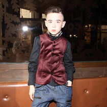 Lewen Xi childrens vest male spring and autumn 2021 new cotton Brown English style catwalk horse clip thin youth