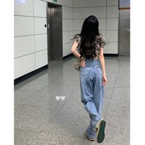 Small jeans womens summer blue high waist thin loose straight pants hot girl retro all-match mopping pants