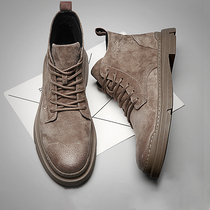 Leather mens Martin boots mens wolf boots mens short boots mid-help tooling boots high-top British style boots mens shoes