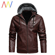 Mens Hooded PU Winter Autumn Motorcycle Leather Jacket Coat