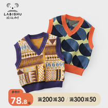 Rabbi Tree Boy Clothing Boy Pure Cotton Knit Waistcoat 2022 Spring Dress New Baby V Collar Shoulder-shoulder Boys Tide Vest