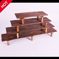Carbonized anti-corrosion solid wood flower stand single-layer flower a few outdoor balcony step foot stool multi-layer meat indoor and outdoor multi-layer Special