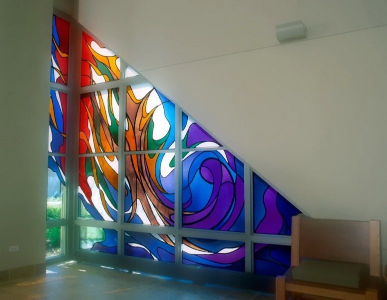 Custom new clip silk 3D tempered art glass partition entrance screen double layer clip silk painting colorful feelings