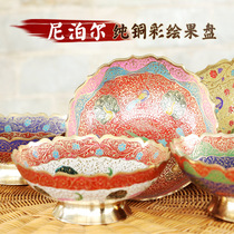 Nepalese handmade pure copper colour painted small fruit pan Tibetan painted water supply bowl Home Buddha for fruit tray table hem