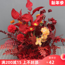 Wedding Road introduction flower big grapefruit leaf silk cloth potted flower haze Lansen wedding hall hotel stage decoration flower