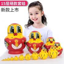 15-layer Russian baby chicken handmade creative Chinese style characteristics children's wooden parent-child toys gift collection