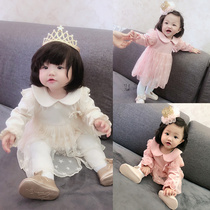 Baby cotton one-piece clothes Spring and Autumn Womens baby triangle dress Climbing Princess Newborn shirt 0-1 years old