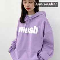 Korea Direct Mail MUAHMUAH Simple Letter Hooded Sweater Womens Long Sleeve Hoodie 21 Autumn and Winter without Velvet
