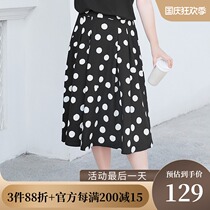 MsShe Plus Size Women 2021 New Fat Sister Rubber High Waist Retro Polo Point Print Half Midi Skirt