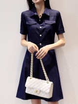 Dress womens summer dress 2020 new short-sleeved Korean version of thin shirt collar age reduction medium-long denim blue skirt