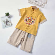 3 year old Child Han clothes boy Gou Wind handsome Summer 4 Chinese style 5 Tang Suits China Wind Gown 6 Boys Short Sleeve Suit