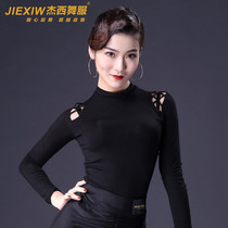 Fire Leaf Flower 2019 Spring and Autumn New Latin Dance Clothes Top Long Sleeve Adult Female GB Practice Dance Clothing Small High Collar