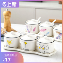 Spice box can Household ceramic salt pot seasoning Jar Kitchen supplies chili oil condiment box seasoning bottle combination
