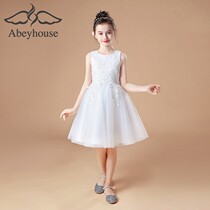 Girl white flower girl dress childrens birthday princess dress short violin performance student piano performance super fairy