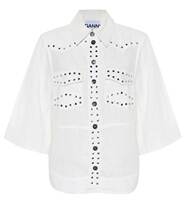  2021 GANNI WHITE DECORATIVE LINEN BLOUSE WOMENS JERSEY