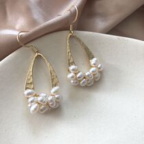 South Korea Ins Lukewarm Wind Plated Real Gold Natural Fresh Water Pearl Method Temperament 100 Hitch Face Slim Earrings Ear Clip