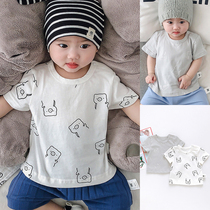 Female treasure short-sleeved t-shirt cotton summer thin top male baby Japanese loose half-sleeved 1 summer dress 0-2 years old 3