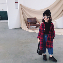 Childrens long shirt 20 Spring and Autumn New Japanese men and women small and medium-sized children foreign-style Joker Plaid casual coat tide