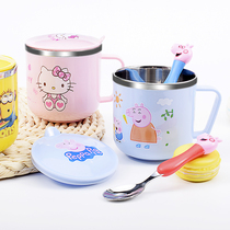 Childrens water cup household 304 stainless steel with cover cute cartoon children baby kindergarten drinking water cup fall-proof