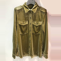 vouair shirt official website flagship store 2021 spring and autumn new loose pocket gold velvet long-sleeved shirt