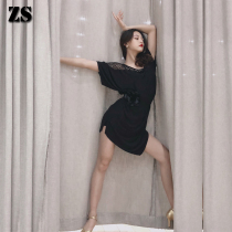 Latin dance practice dress female adult sexy hollow shoulder dress set new practice split dance dress L209