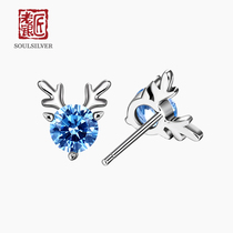 Old silversmith 925 silver earrings to send girlfriends Blue Super fairy not easy allergy tide summer fresh wild deer earrings