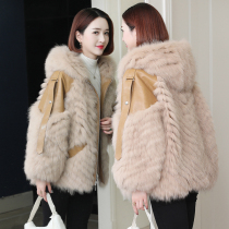 zqqz fox fur coat women short hooded new fashion young sheep leather coat 7220