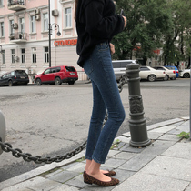 Small straight jeans women fall winter 2021 new Korean high waist slim slim stretch plus velvet pants